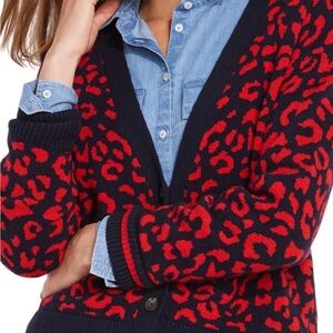 Vineyard Vines Navy Red Leopard Print Cardigan S